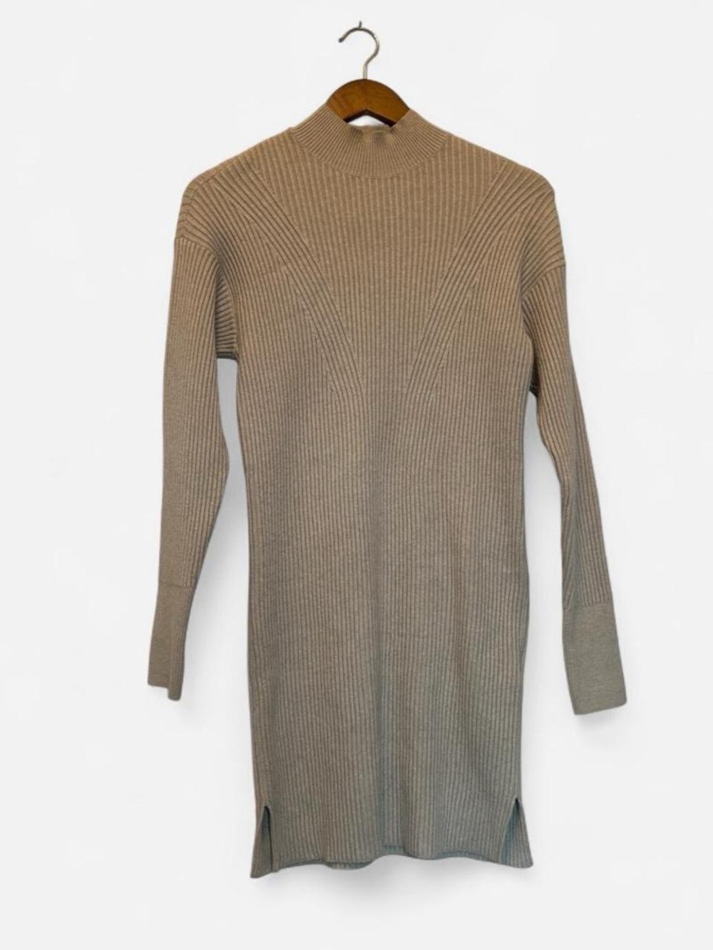 Abercrombie & Fitch Tan Ribbed Mock Neck Sweater Dress